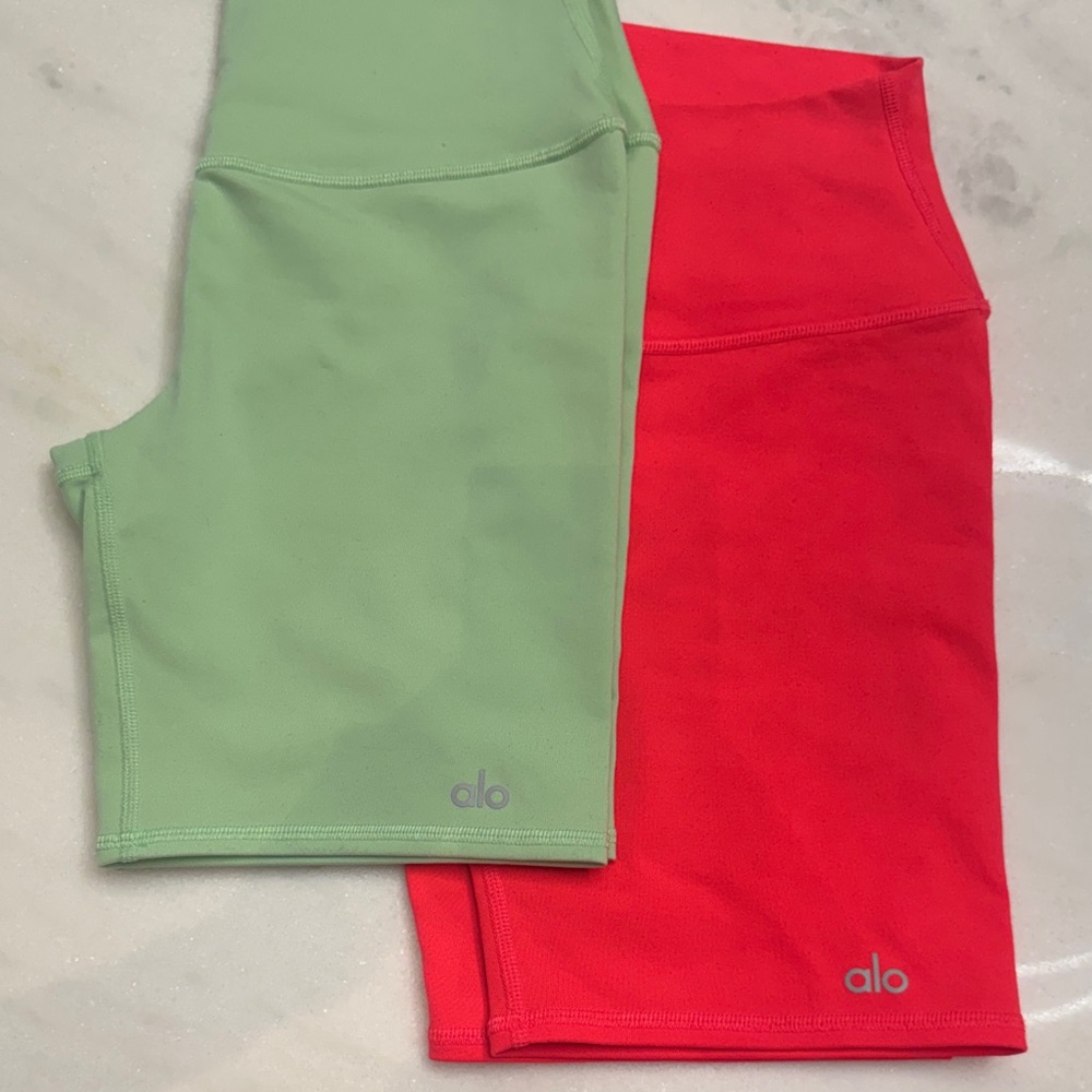 ALO Yoga Women's Athletic Shorts in Green and Red
